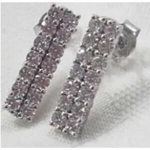VTG Sterling Silver Bar Earrings Clear Gemstone Rhinestones 925 3/4 inch long